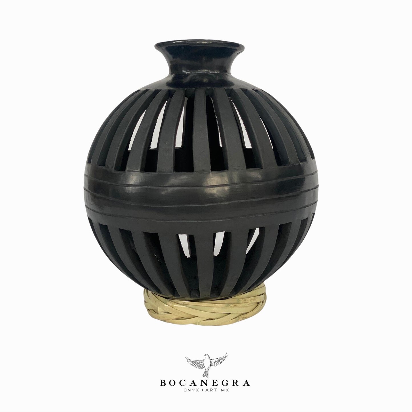 Black Clay Carved Vase - Decorative jar - Mexican barro negro