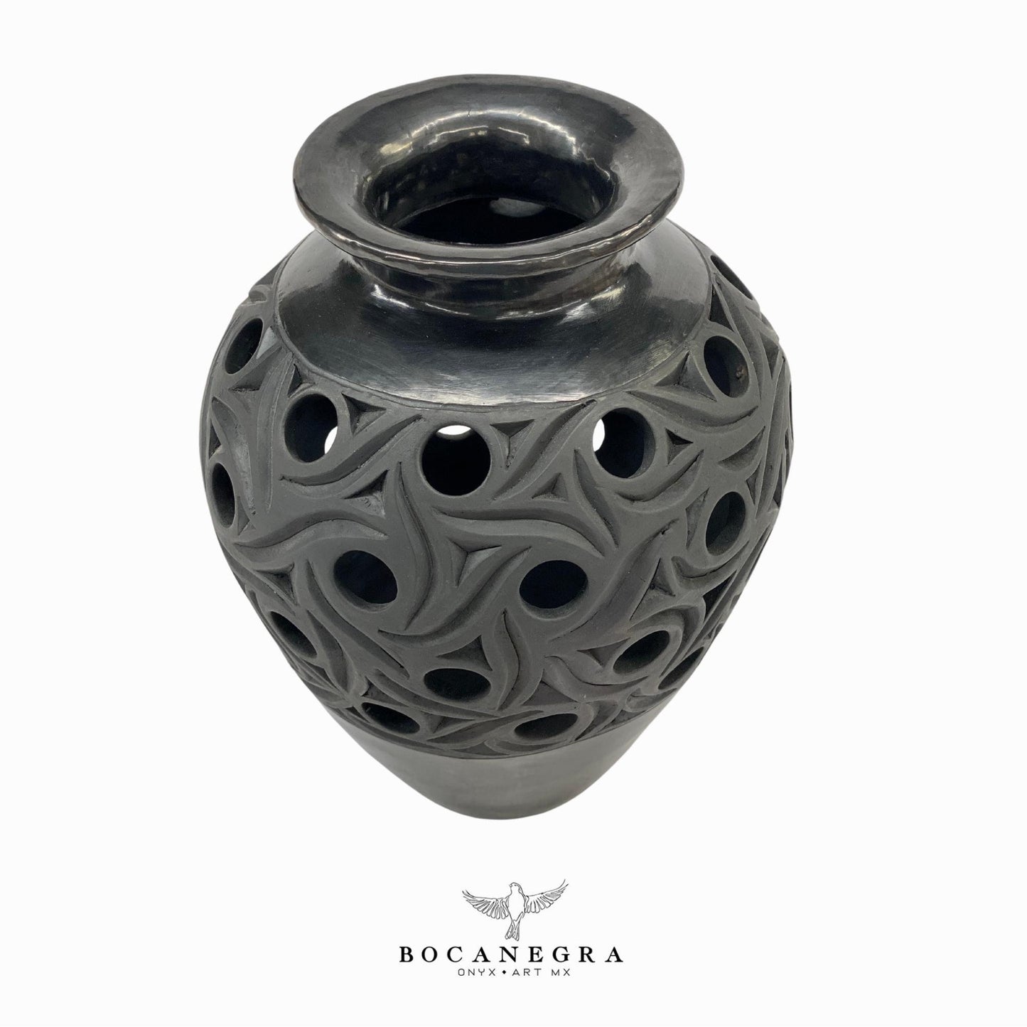 Black Clay Carved Vase - Decorative jar - Mexican barro negro
