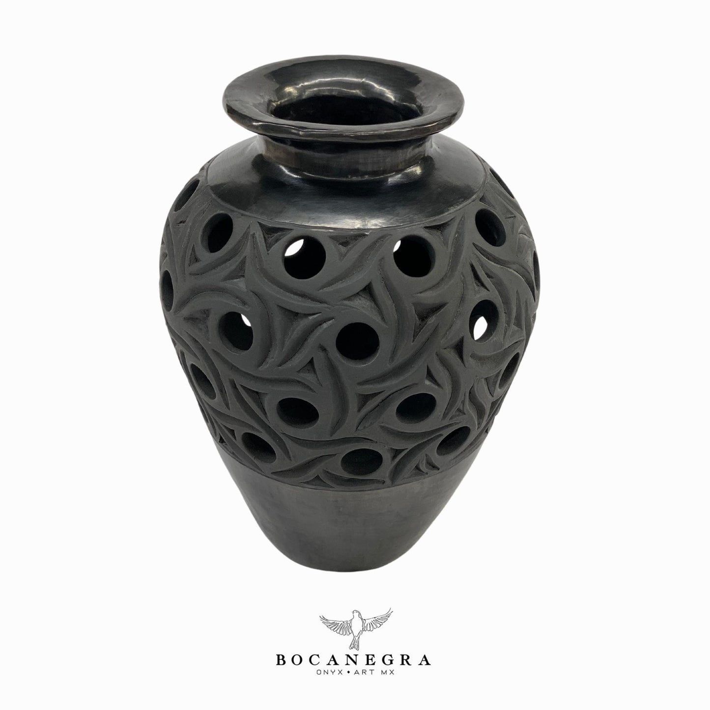 Black Clay Carved Vase - Decorative jar - Mexican barro negro