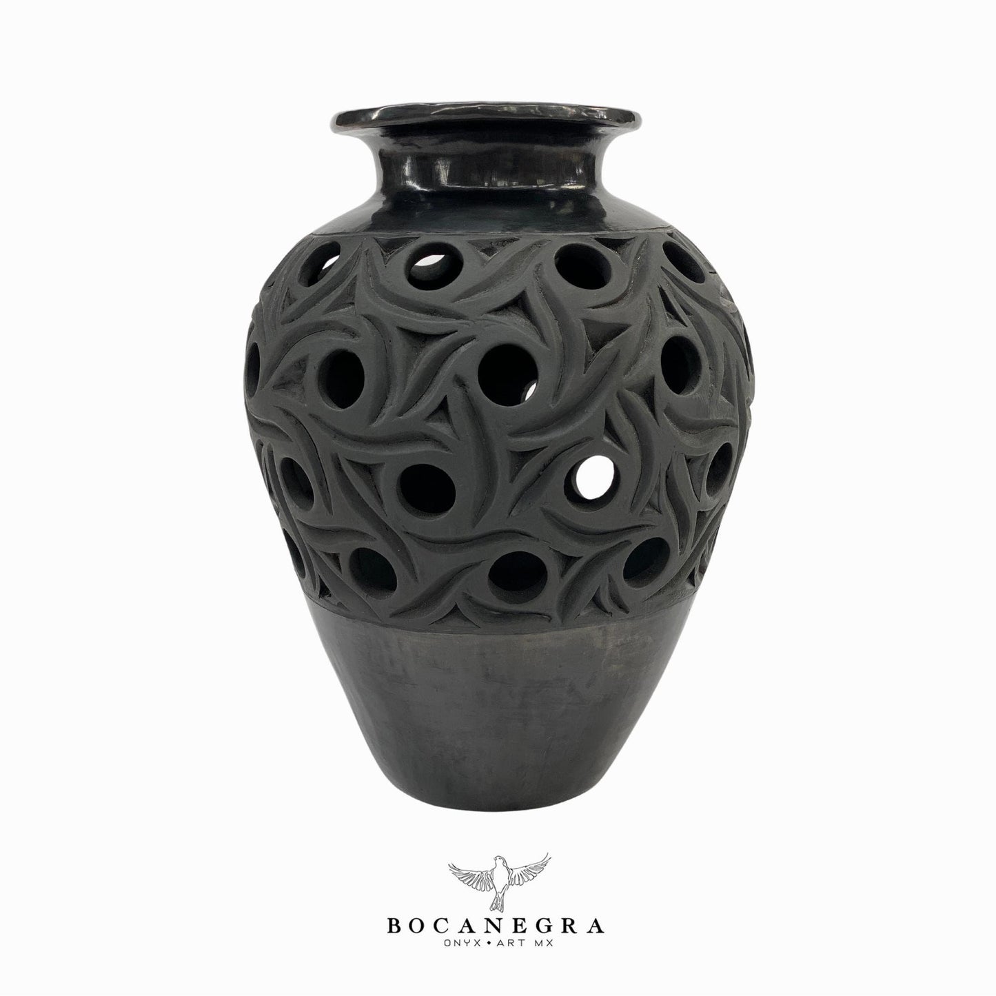 Black Clay Carved Vase - Decorative jar - Mexican barro negro
