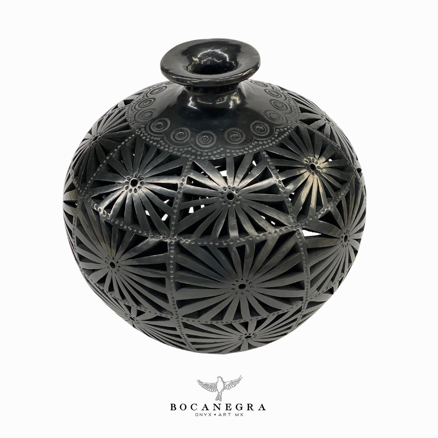 Black Clay Carved Vase - Decorative jar - Mexican barro negro