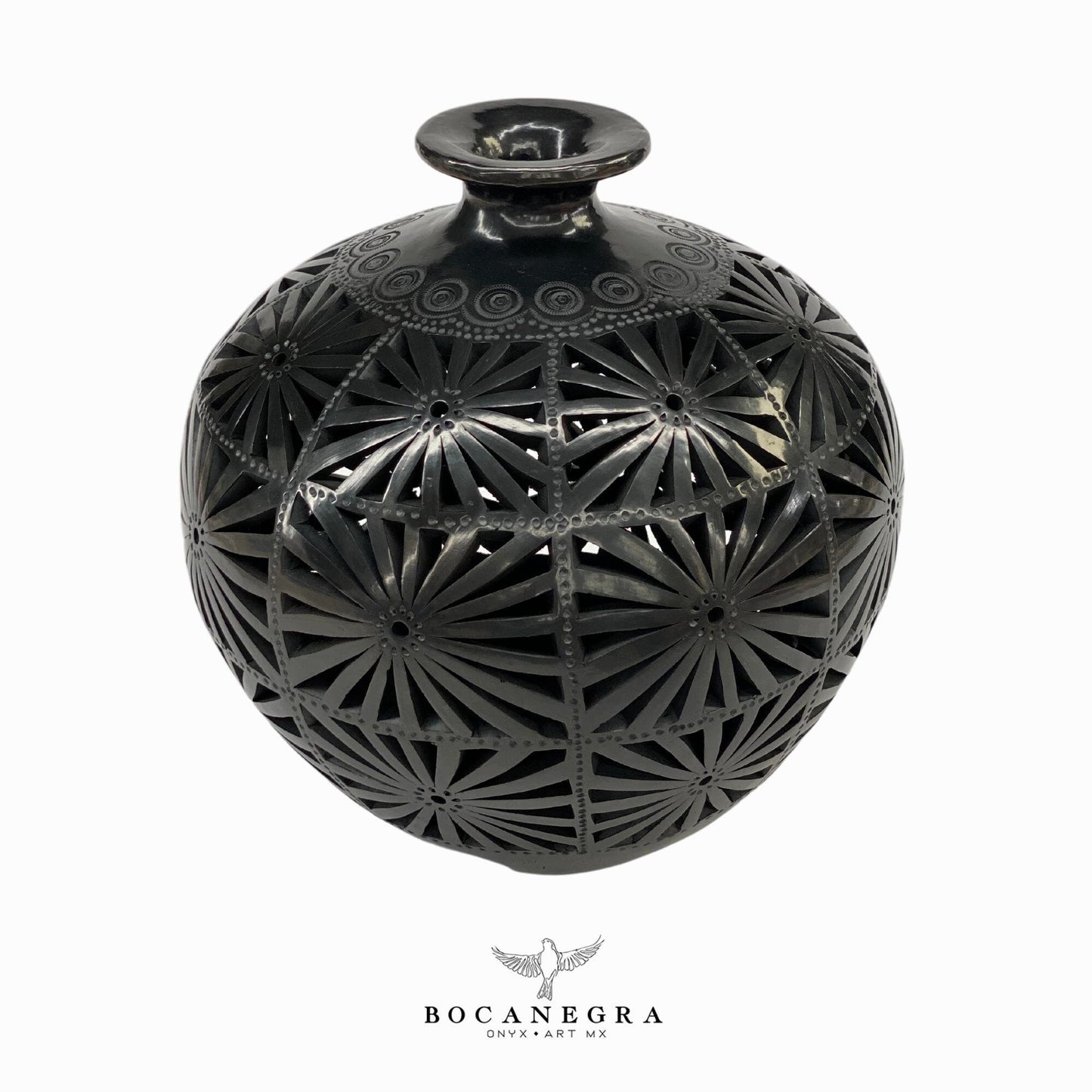 Black Clay Carved Vase - Decorative jar - Mexican barro negro