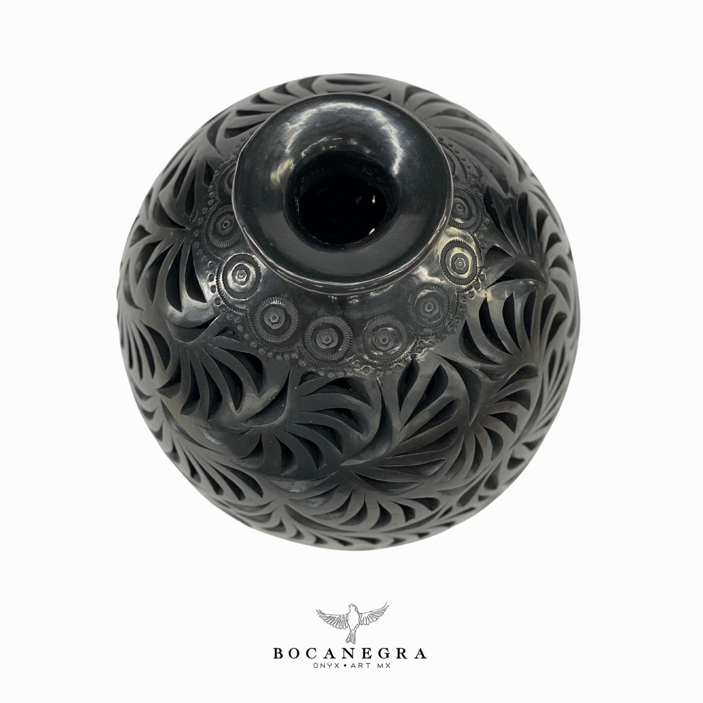 Black Clay Carved Vase - Decorative jar - Mexican barro negro