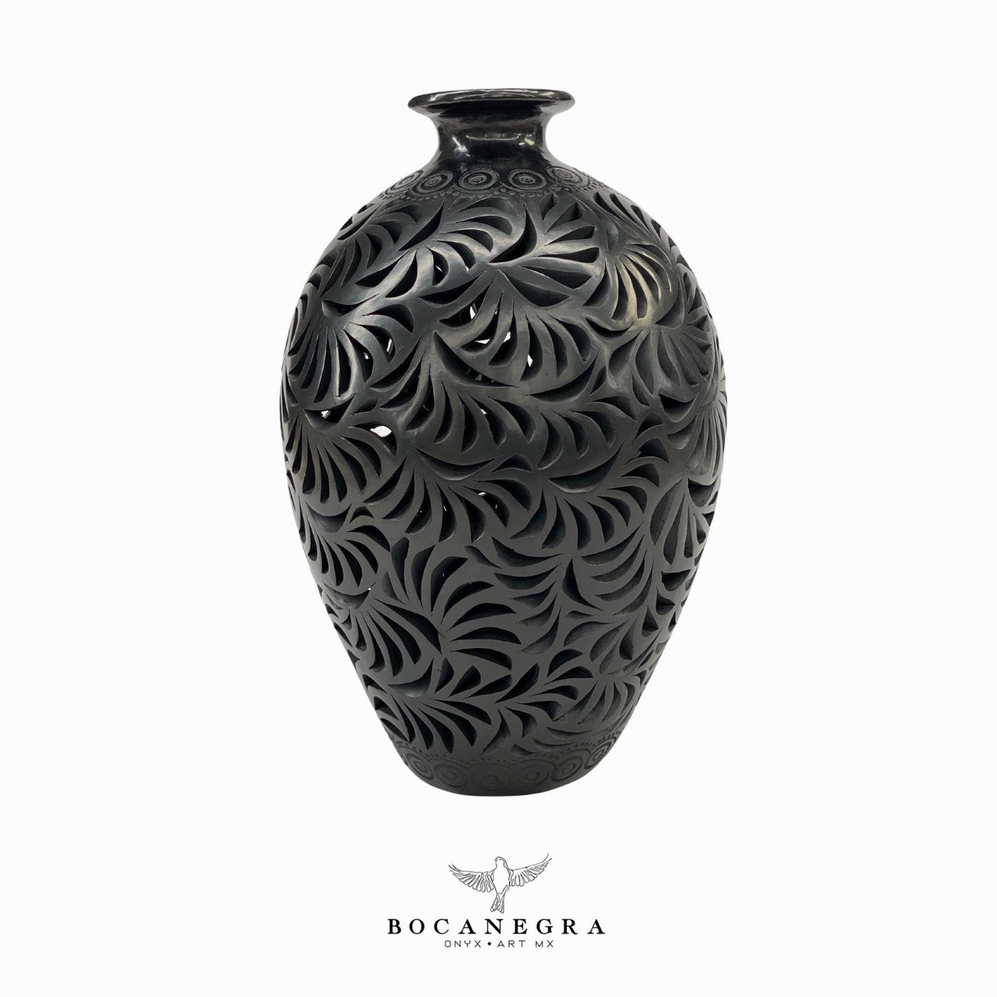 Black Clay Carved Vase - Decorative jar - Mexican barro negro