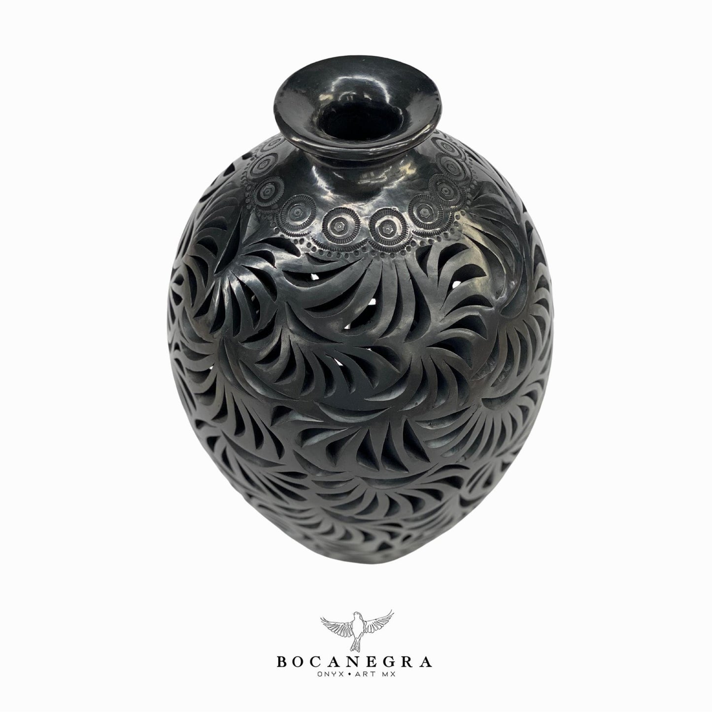 Black Clay Carved Vase - Decorative jar - Mexican barro negro
