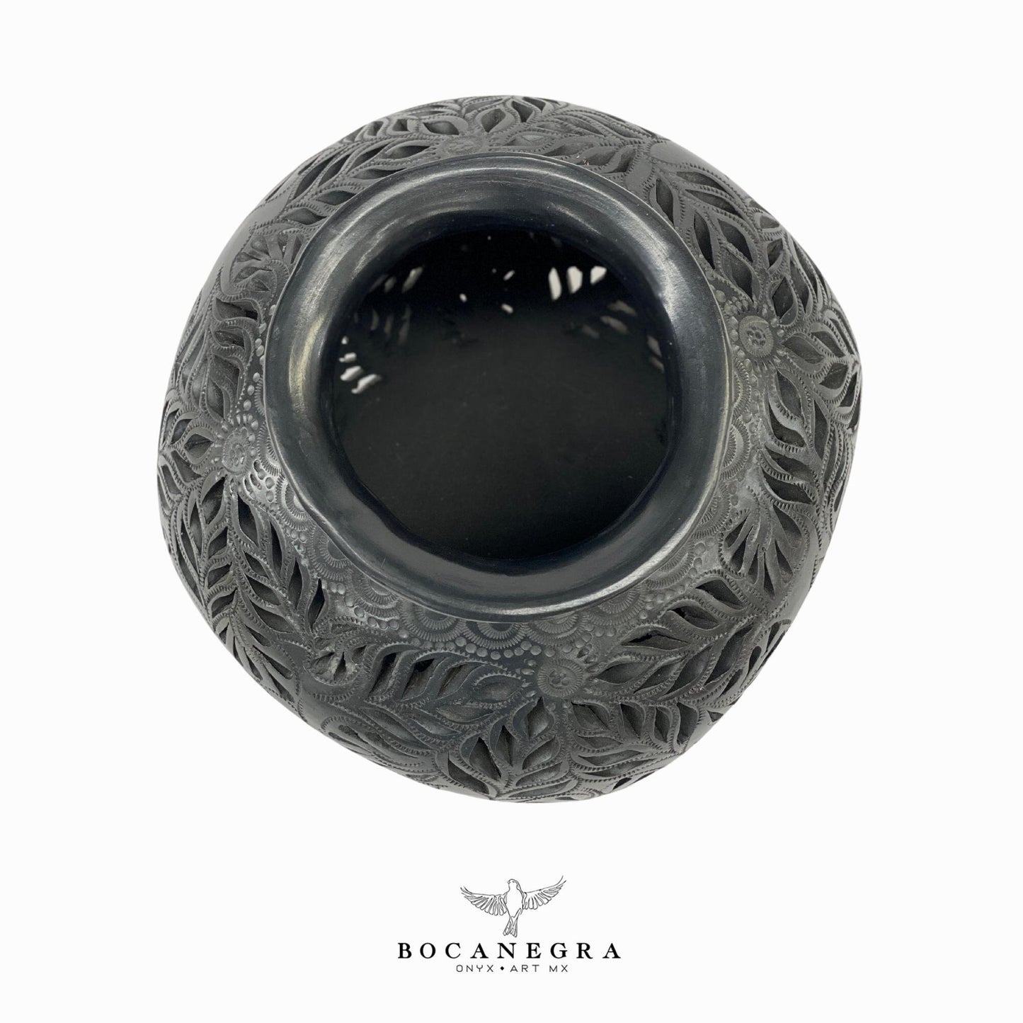 Black Clay Carved Vase - Decorative jar - Mexican barro negro