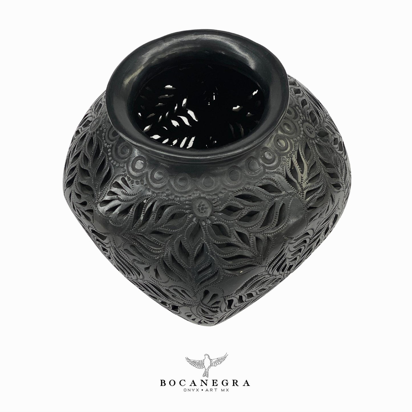 Black Clay Carved Vase - Decorative jar - Mexican barro negro