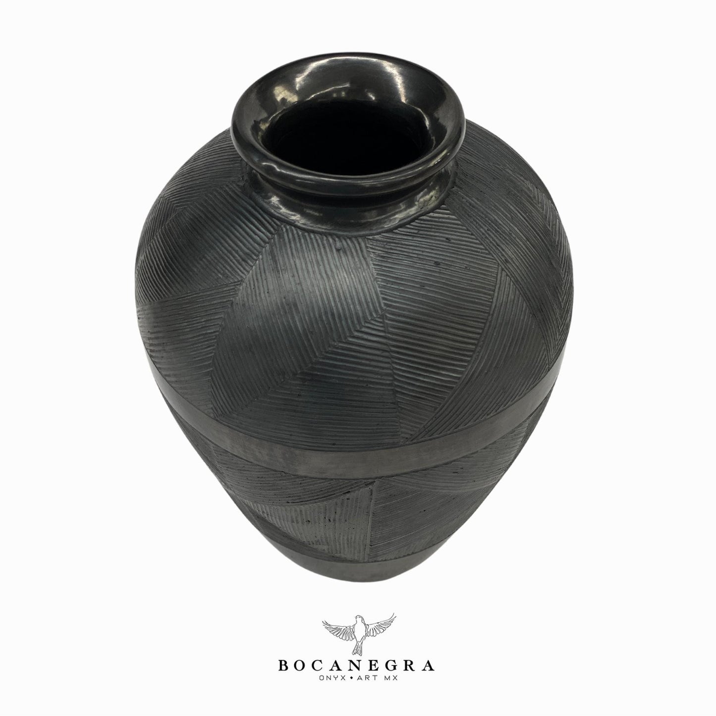 Black Clay Carved Vase - Decorative jar - Mexican barro negro