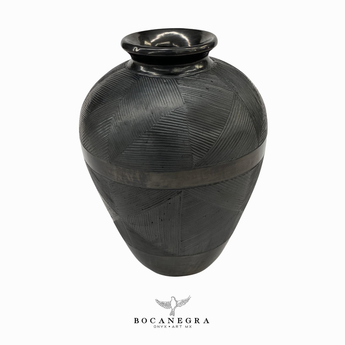 Black Clay Carved Vase - Decorative jar - Mexican barro negro