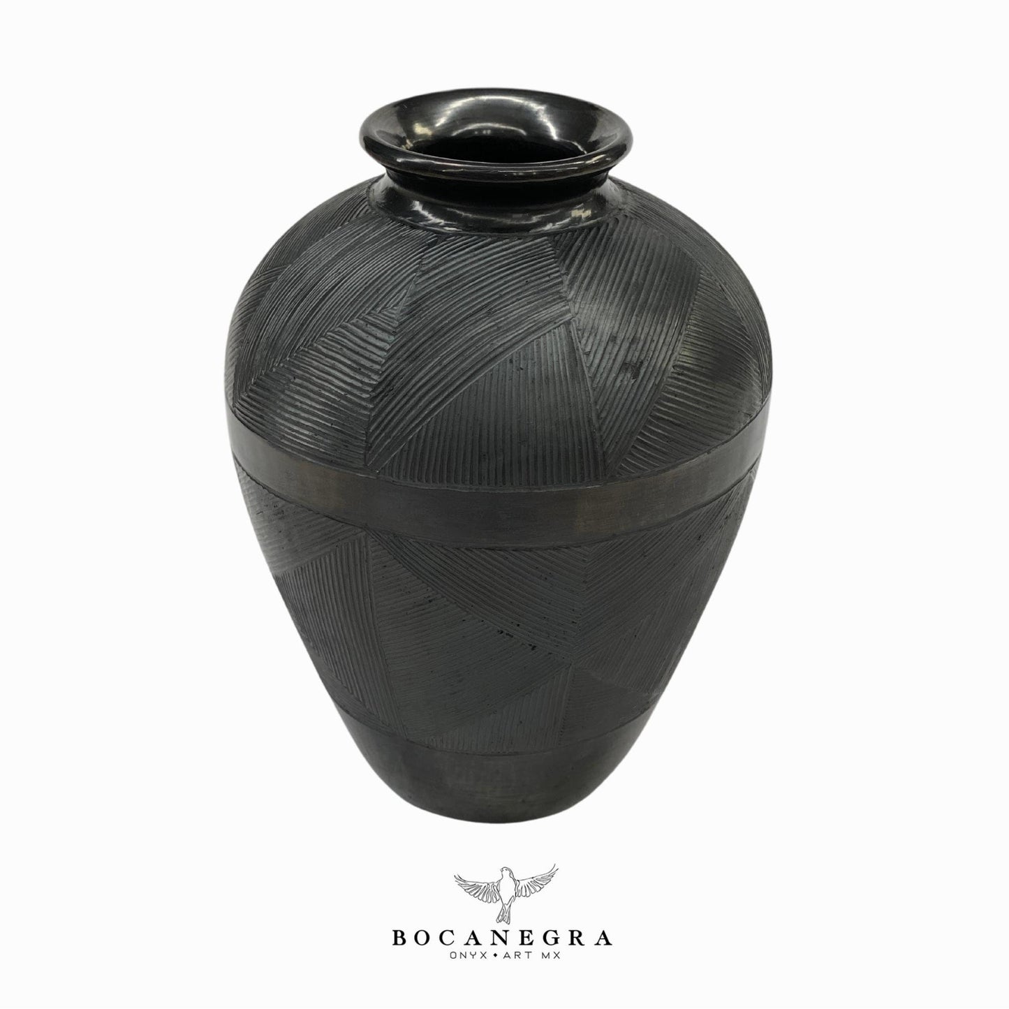 Black Clay Carved Vase - Decorative jar - Mexican barro negro