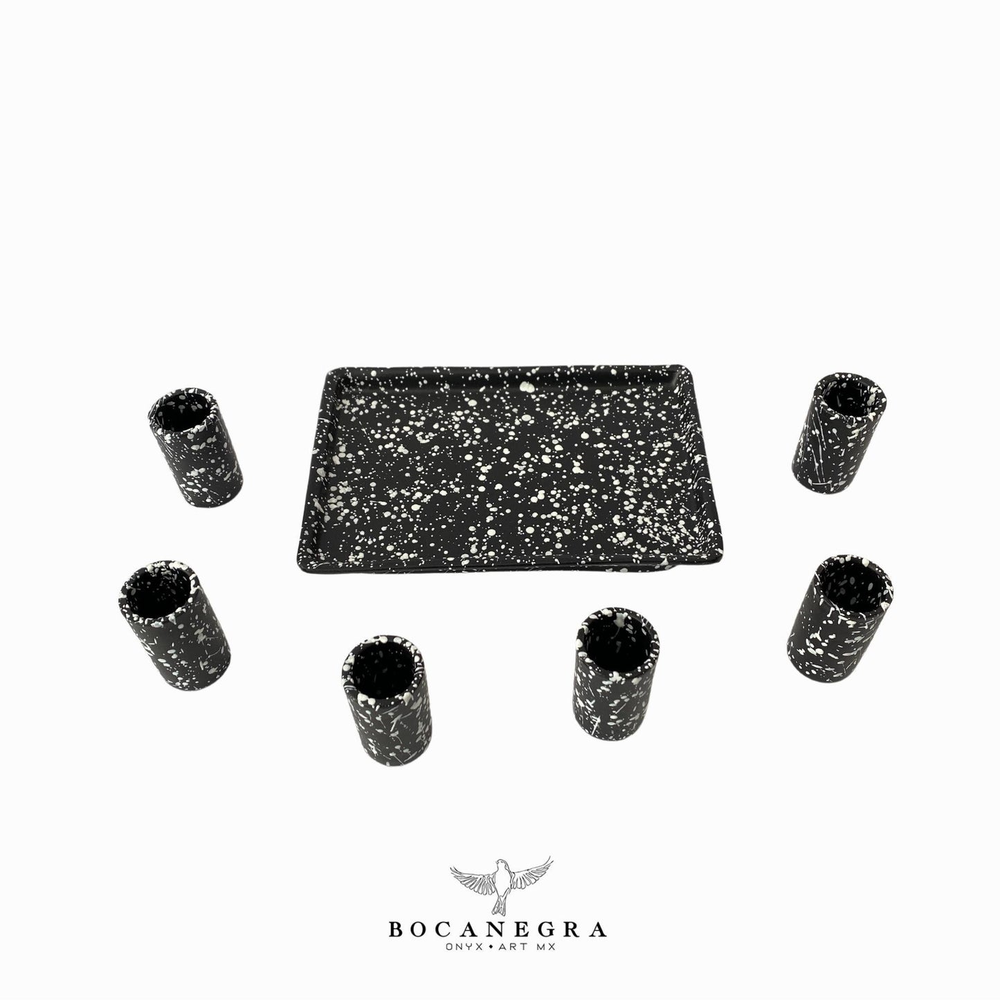 Black Talavera Tequila & Mezcal Shots - Hand carved shot - (Set of 6)