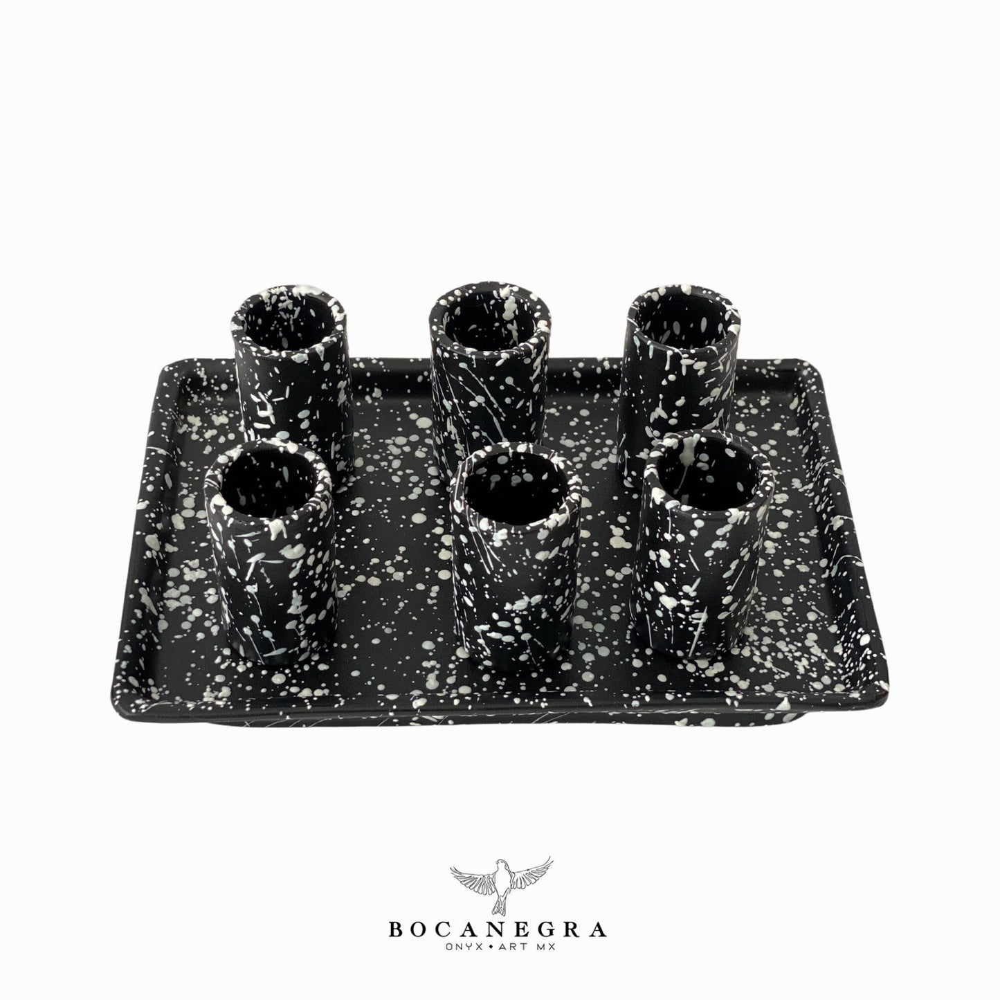 Black Talavera Tequila & Mezcal Shots - Hand carved shot - (Set of 6)