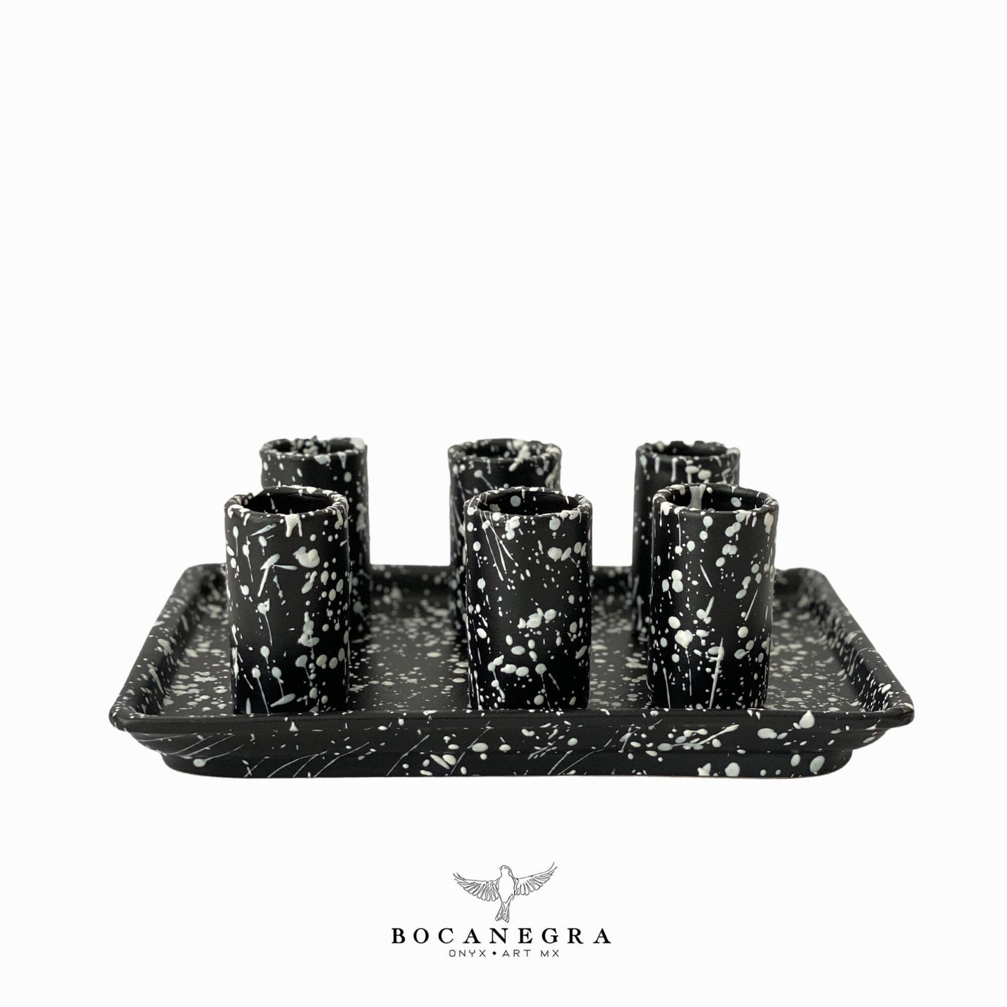 Black Talavera Tequila & Mezcal Shots - Hand carved shot - (Set of 6)