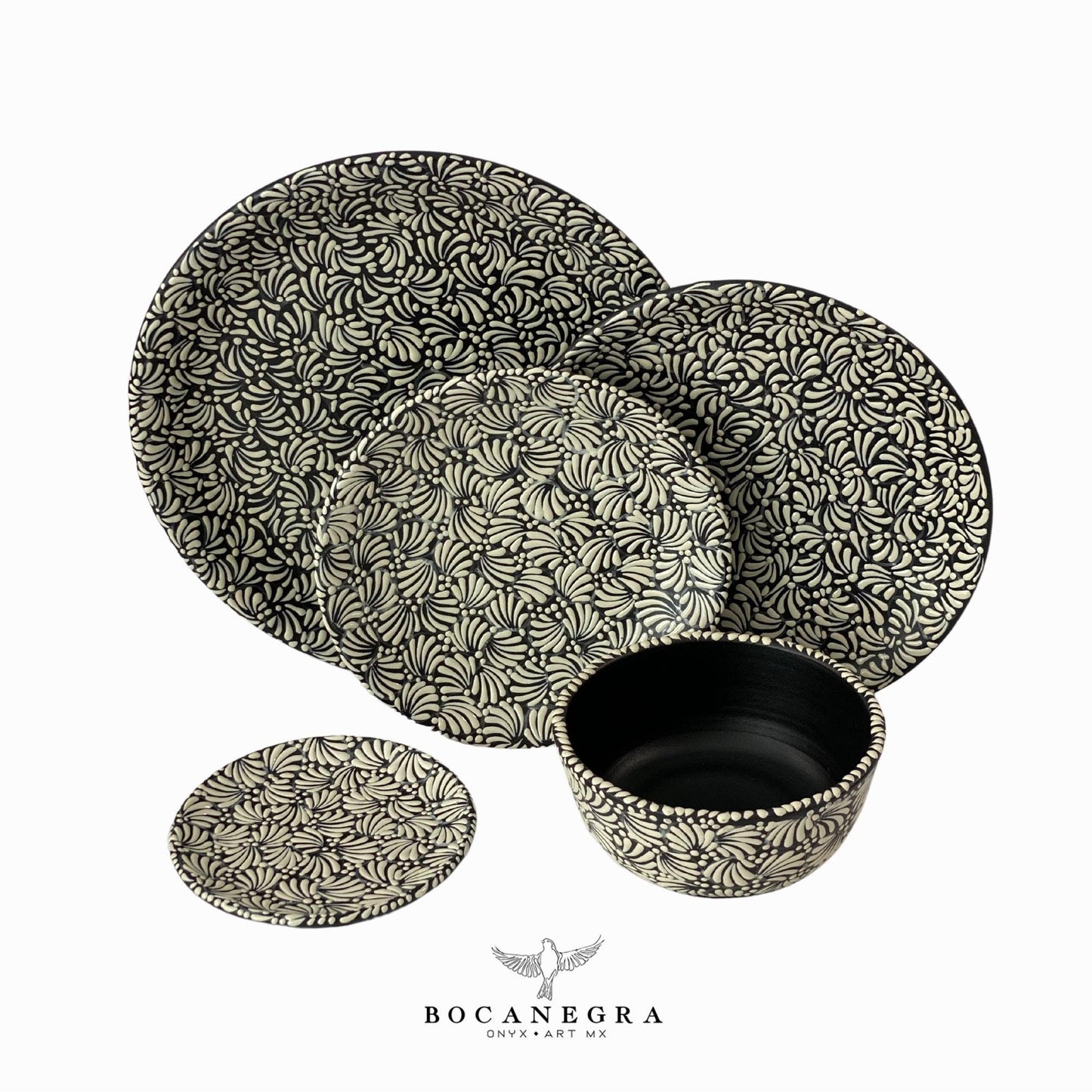 Talavera dinnerware personal set - Black tableware (5 piece set)