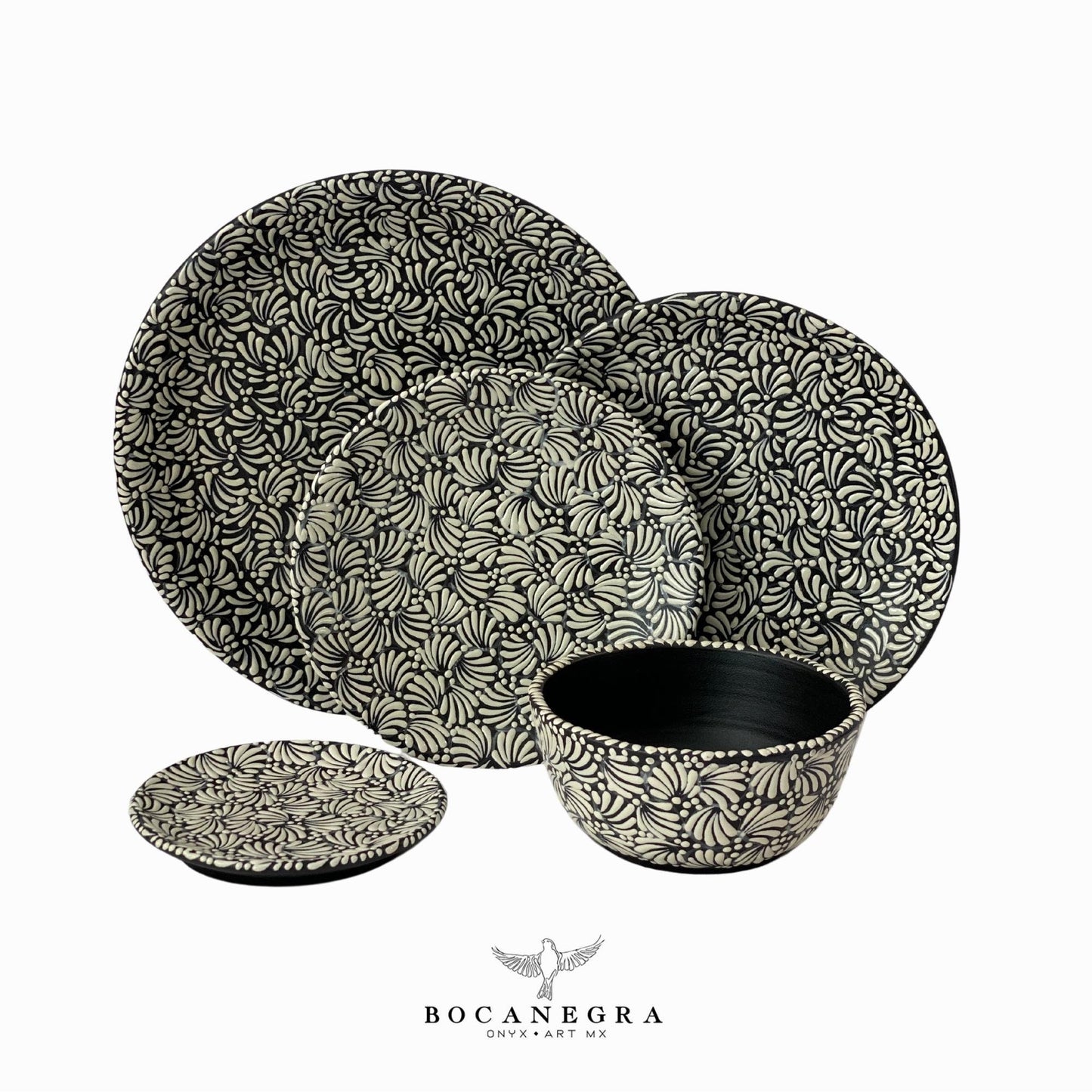 Talavera dinnerware personal set - Black tableware (5 piece set)