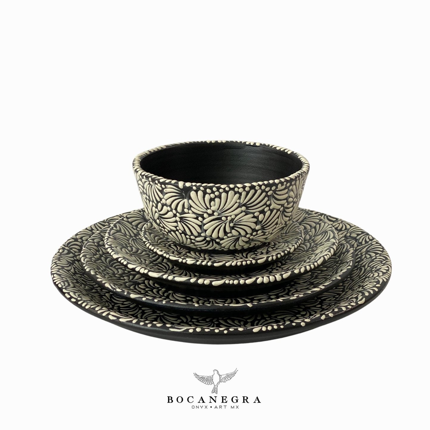 Talavera dinnerware personal set - Black tableware (5 piece set)