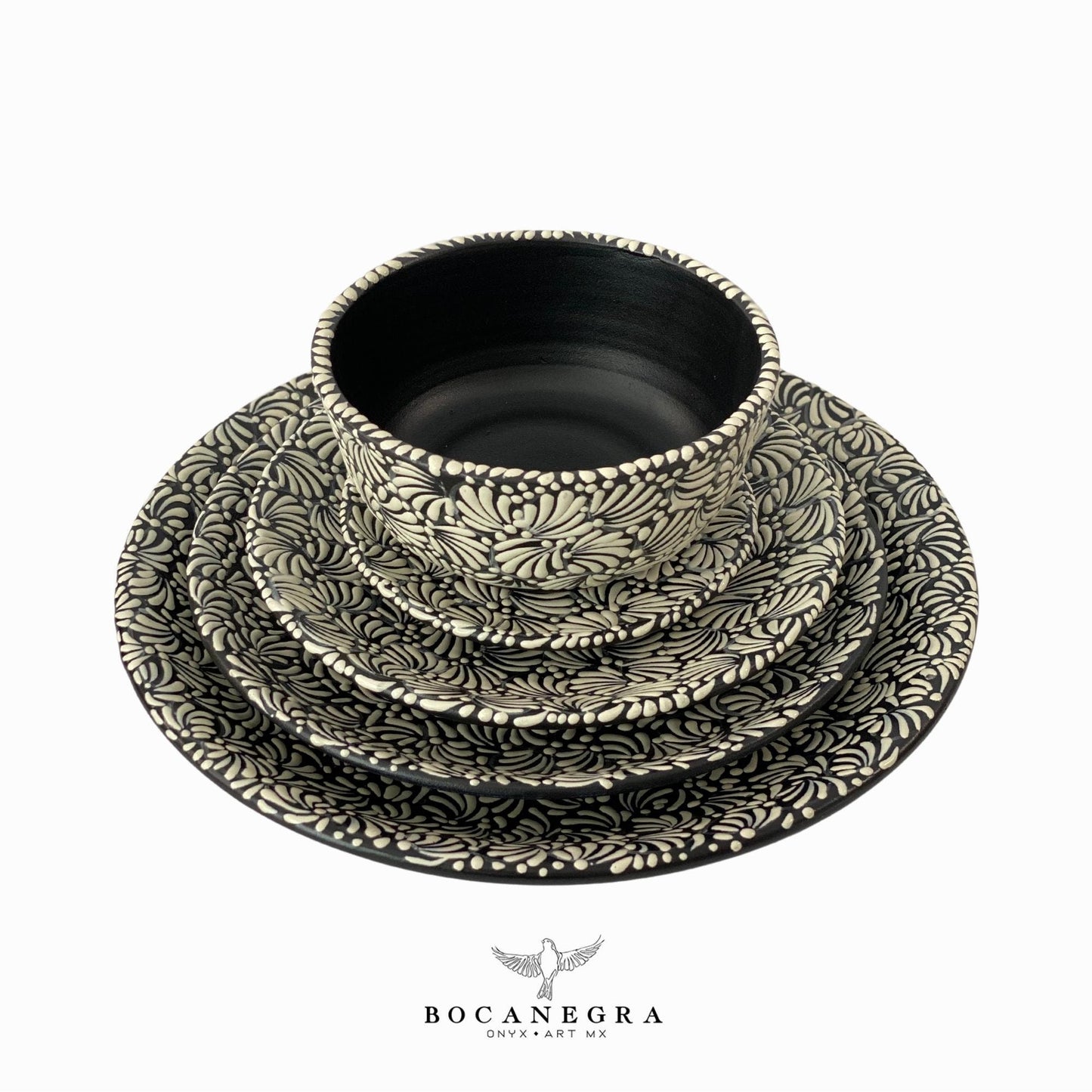 Talavera dinnerware personal set - Black tableware (5 piece set)