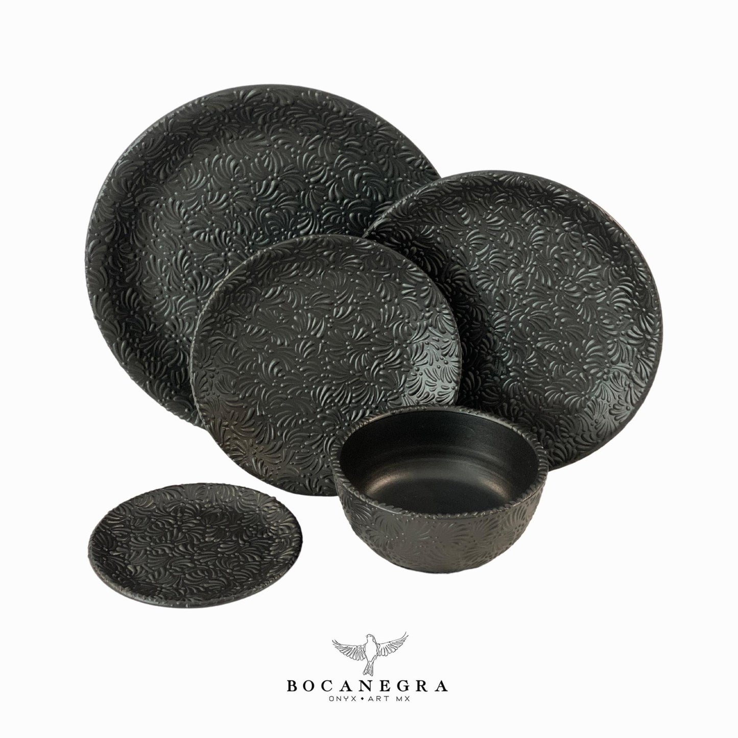 Talavera dinnerware personal set - Black tableware (5 piece set)