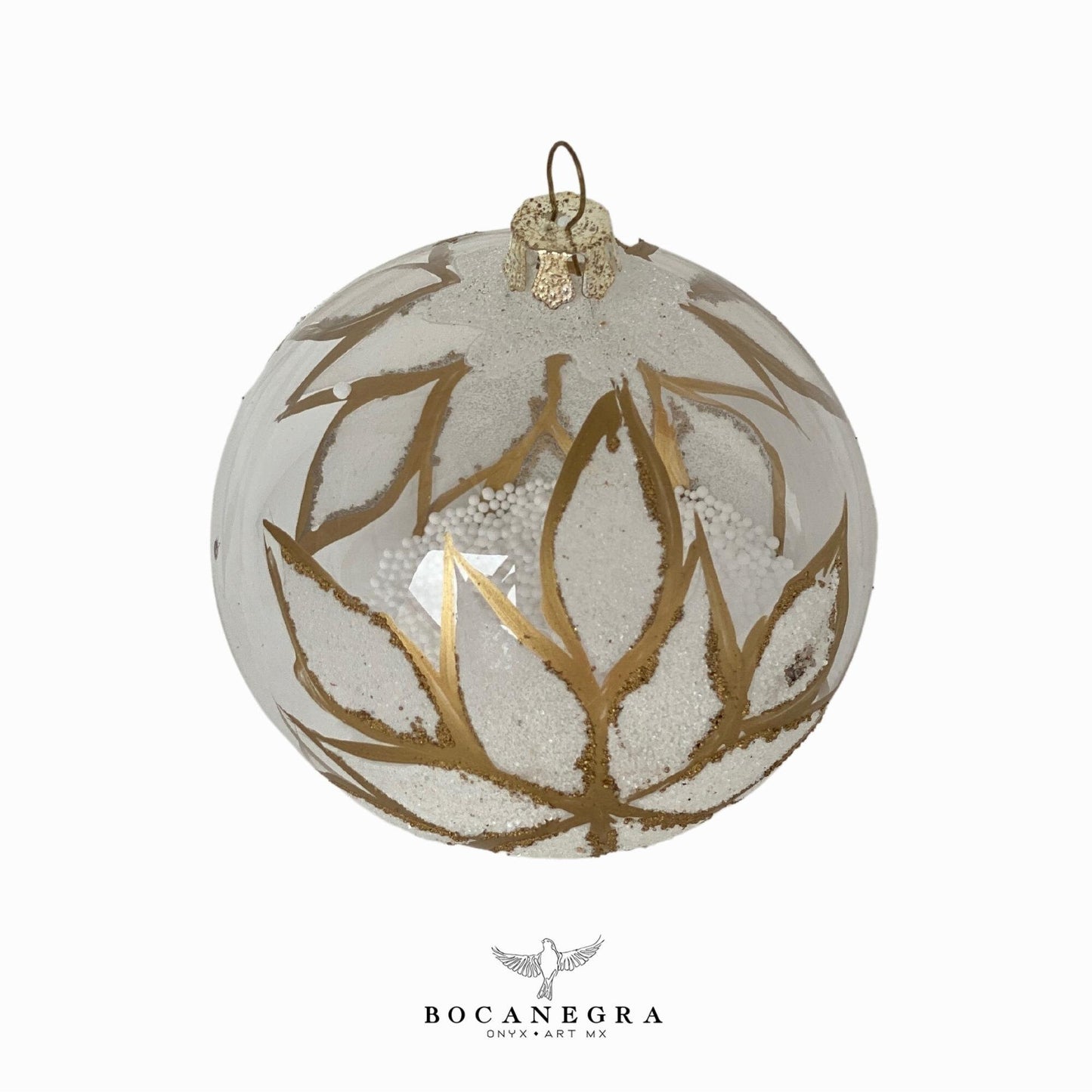 Blown Glass Christmas Gold Sphere - White and Gold Baubles (Set of 12)