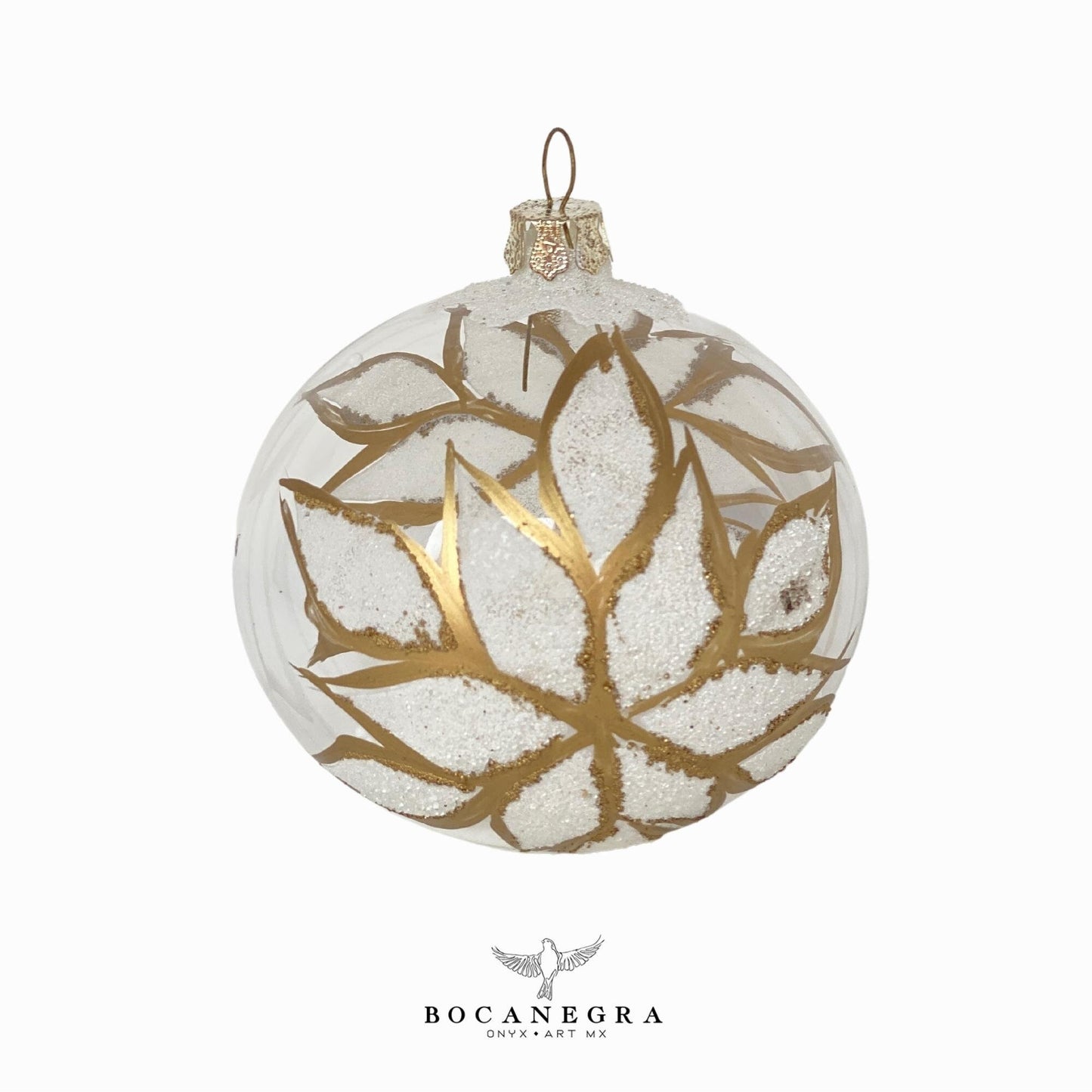Blown Glass Christmas Gold Sphere - White and Gold Baubles (Set of 12)