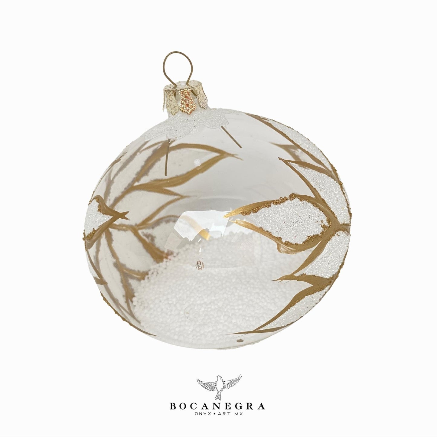 Blown Glass Christmas Gold Sphere - White and Gold Baubles (Set of 12)