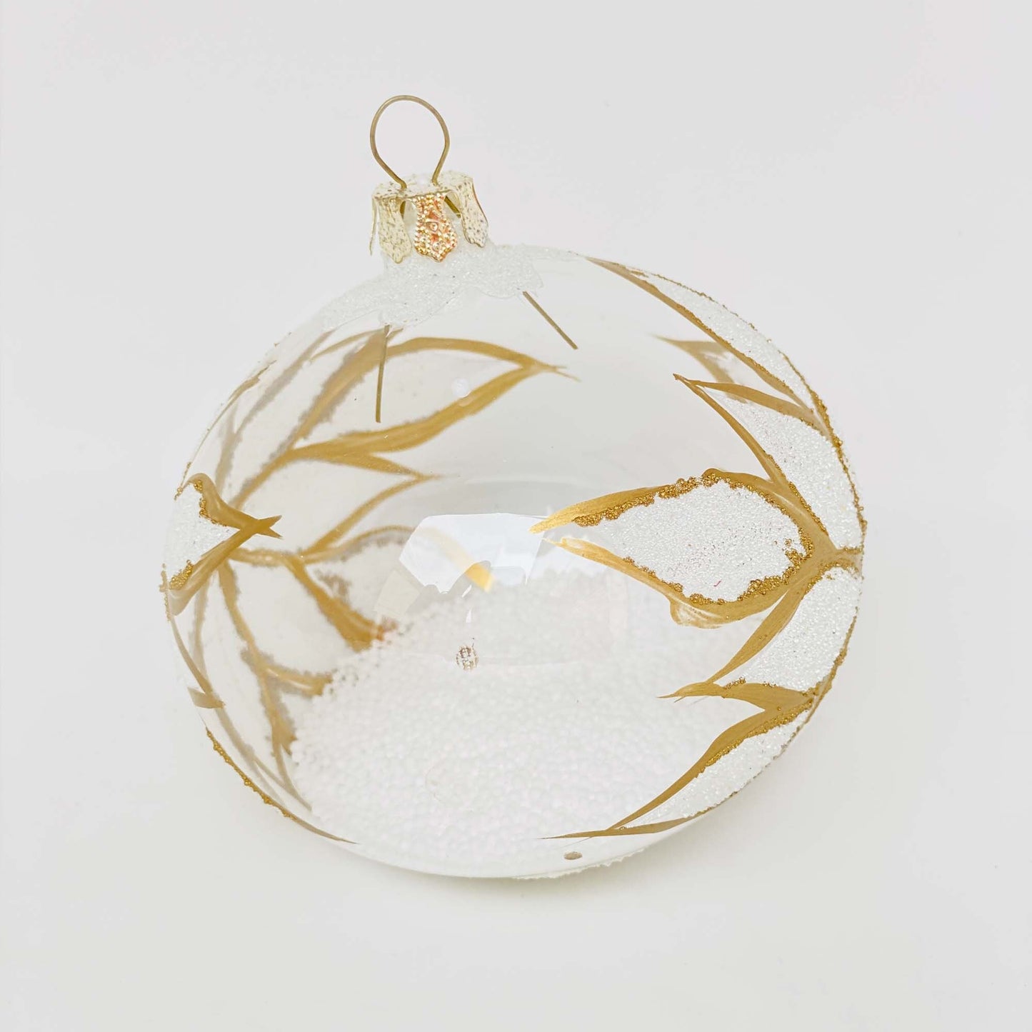 Blown Glass Christmas Gold Sphere - White and Gold Baubles (Set of 12)