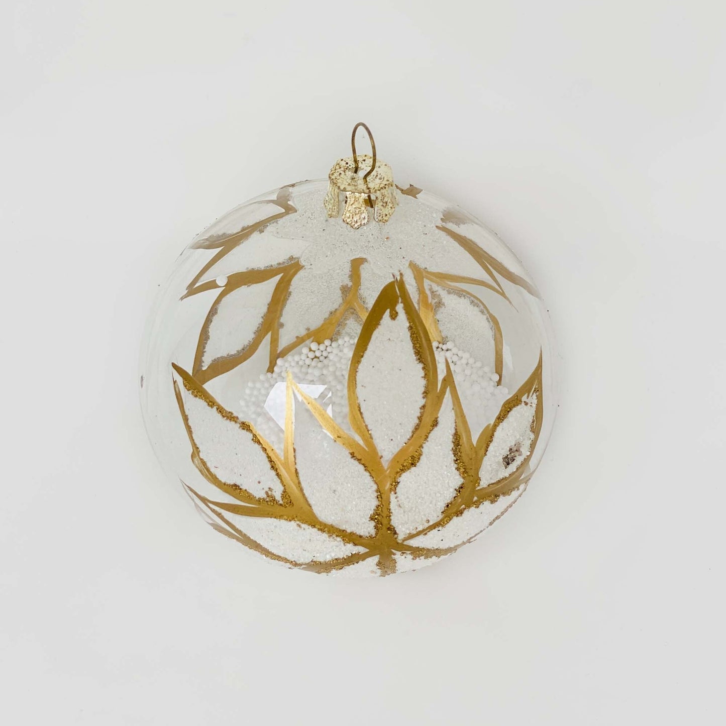 Blown Glass Christmas Gold Sphere - White and Gold Baubles (Set of 12)