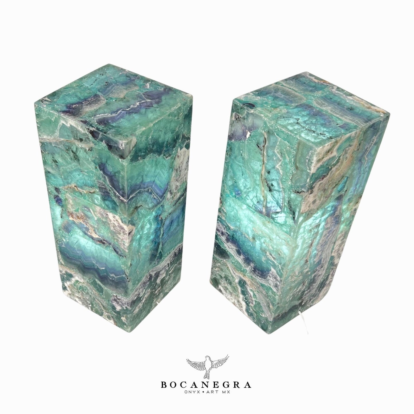 Green & Blue Fluorite Stone Lamps (Two set) - Table Lamp - Home Decor