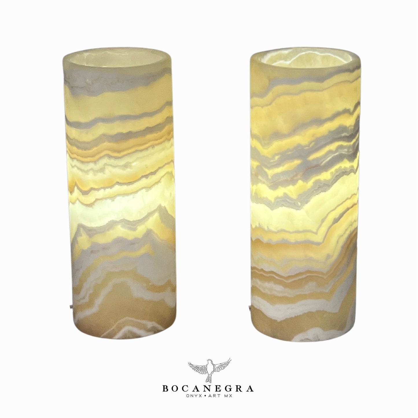 Beige & White Onyx Stone Lamp (Two Set) - Table Lamp - Home Decor