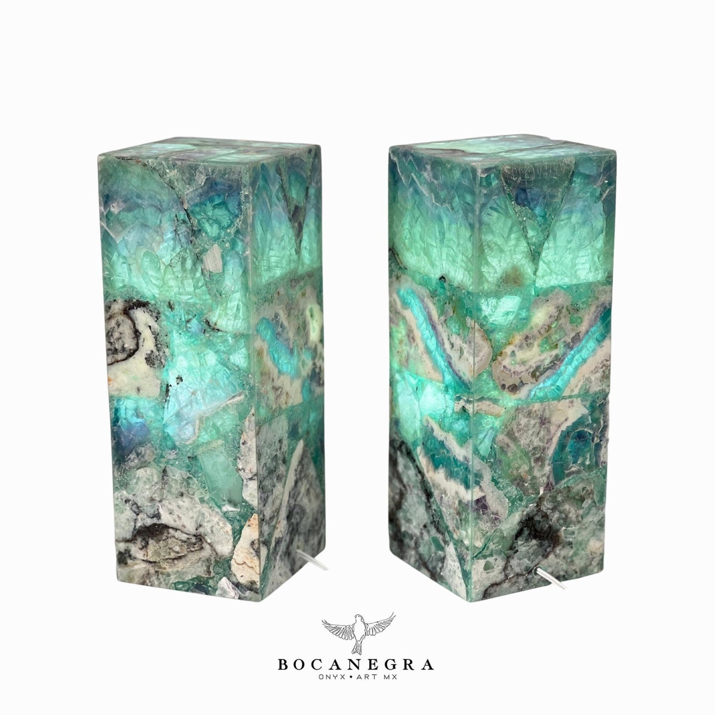 Green & Blue Fluorite Stone Lamps (Two set) - Table Lamp - Home Decor