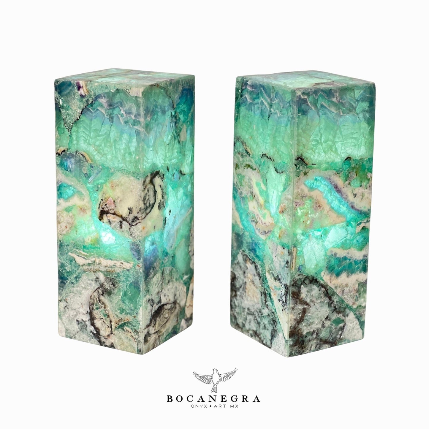 Green & Blue Fluorite Stone Lamps (Two set) - Table Lamp - Home Decor