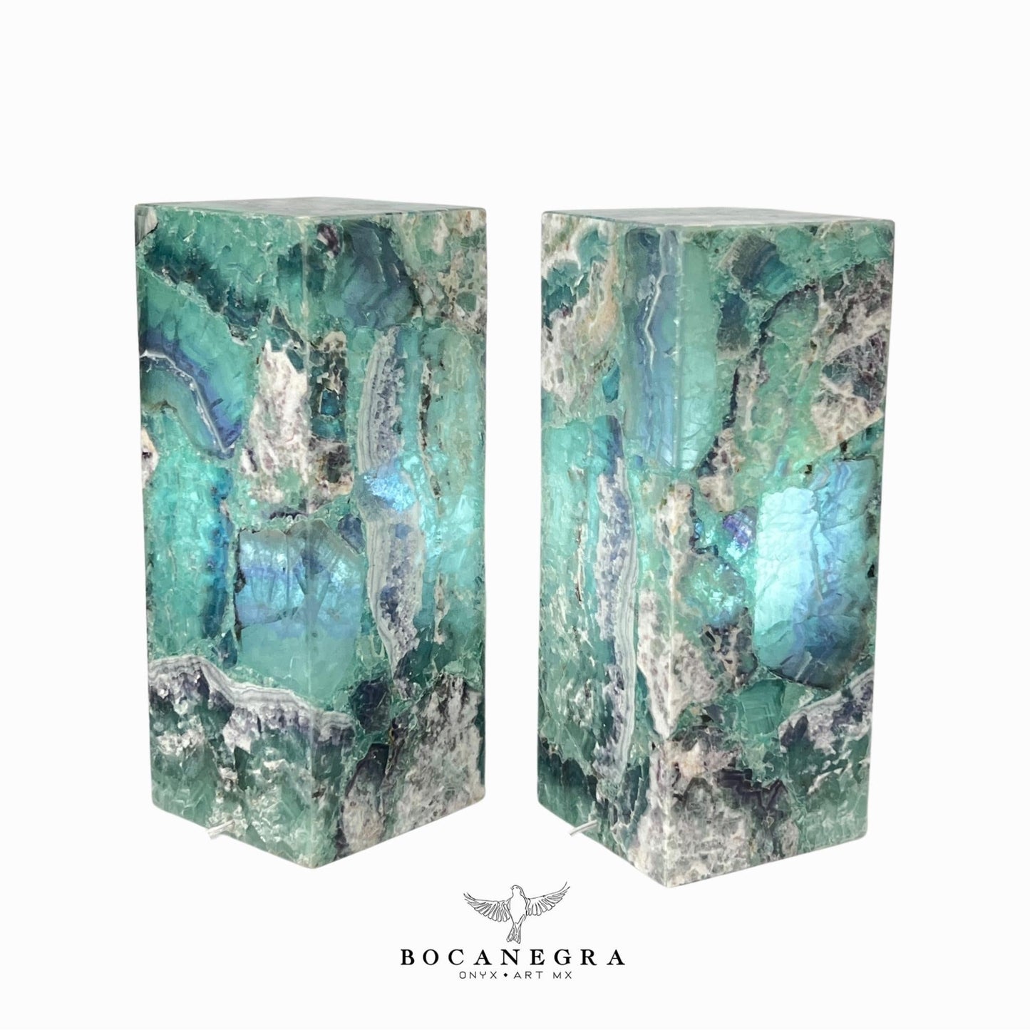 Green & Blue Fluorite Stone Lamps (Two set) - Table Lamp - Home Decor