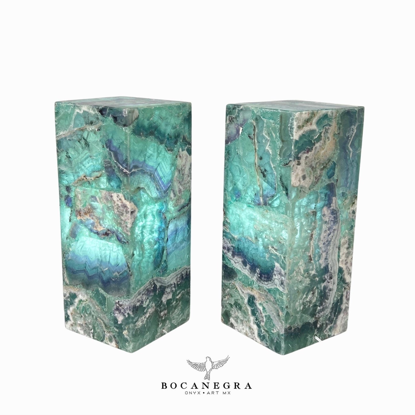 Green & Blue Fluorite Stone Lamps (Two set) - Table Lamp - Home Decor