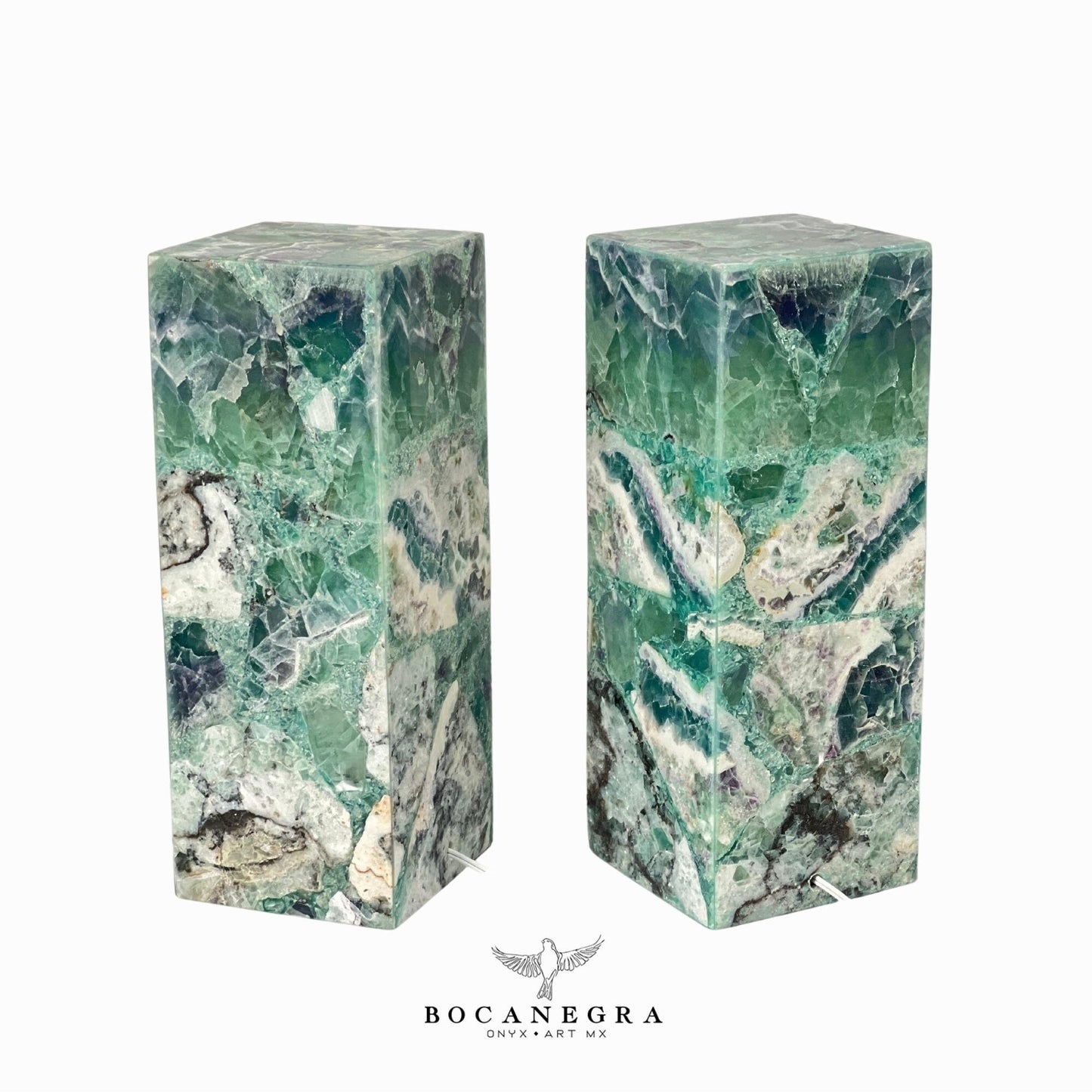 Green & Blue Fluorite Stone Lamps (Two set) - Table Lamp - Home Decor