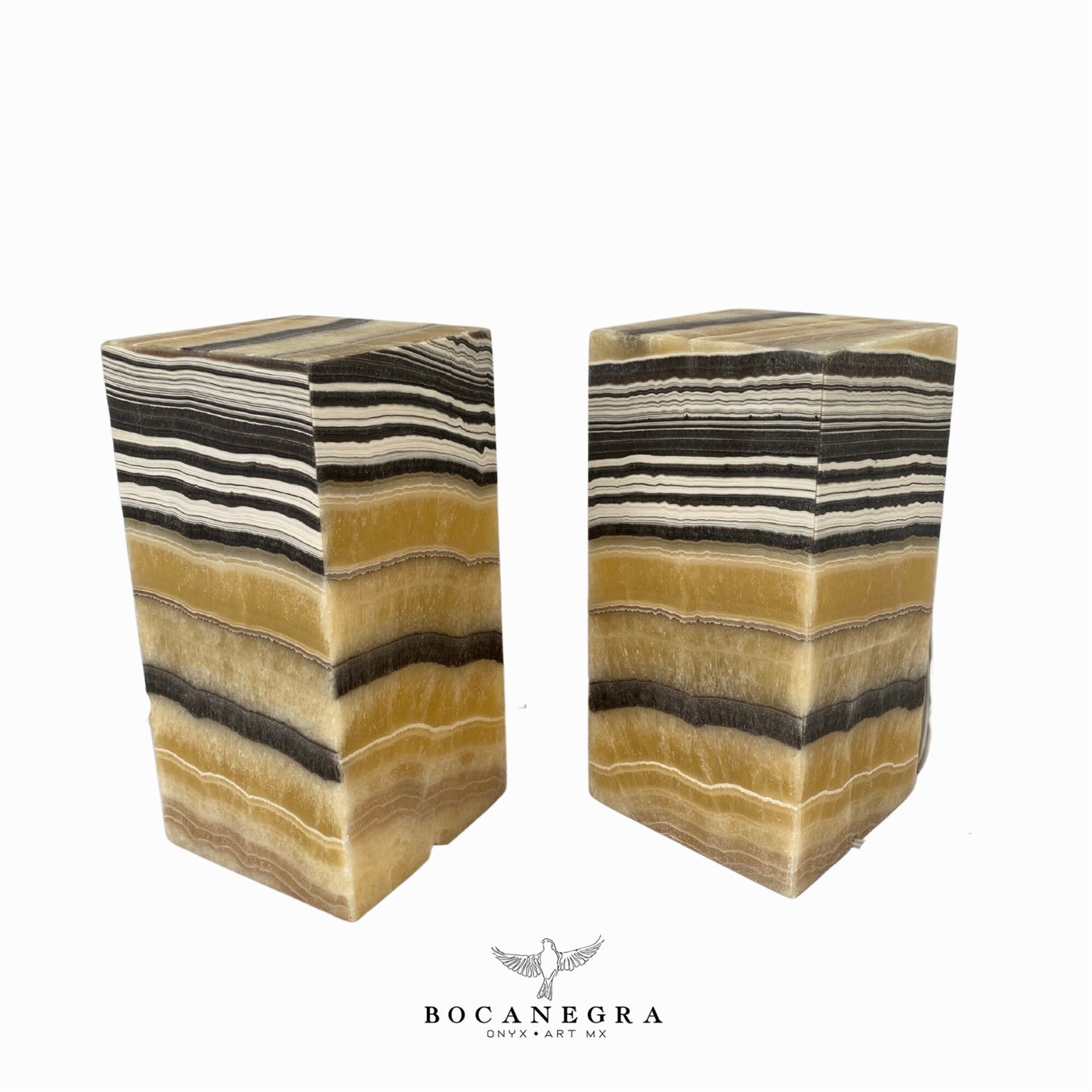 Beige and Black Onyx Stone Lamps(Two Set) - Table Lamp - Home Decor