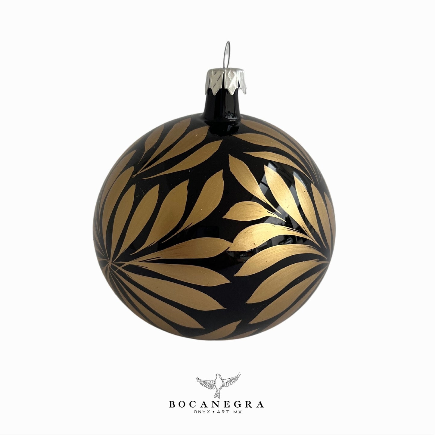 Blown Glass Christmas Gold Sphere, Christmas Tree, Blown Glass Ornament, Black and Gold Baubles, (Set of 12)