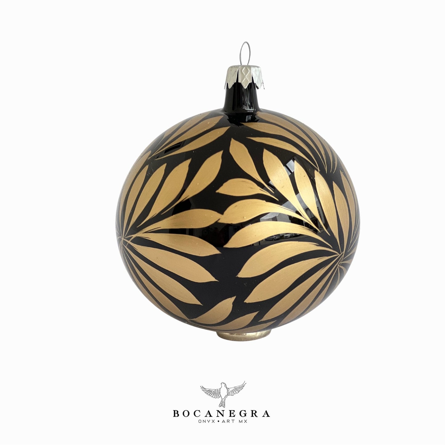 Blown Glass Christmas Gold Sphere, Christmas Tree, Blown Glass Ornament, Black and Gold Baubles, (Set of 12)