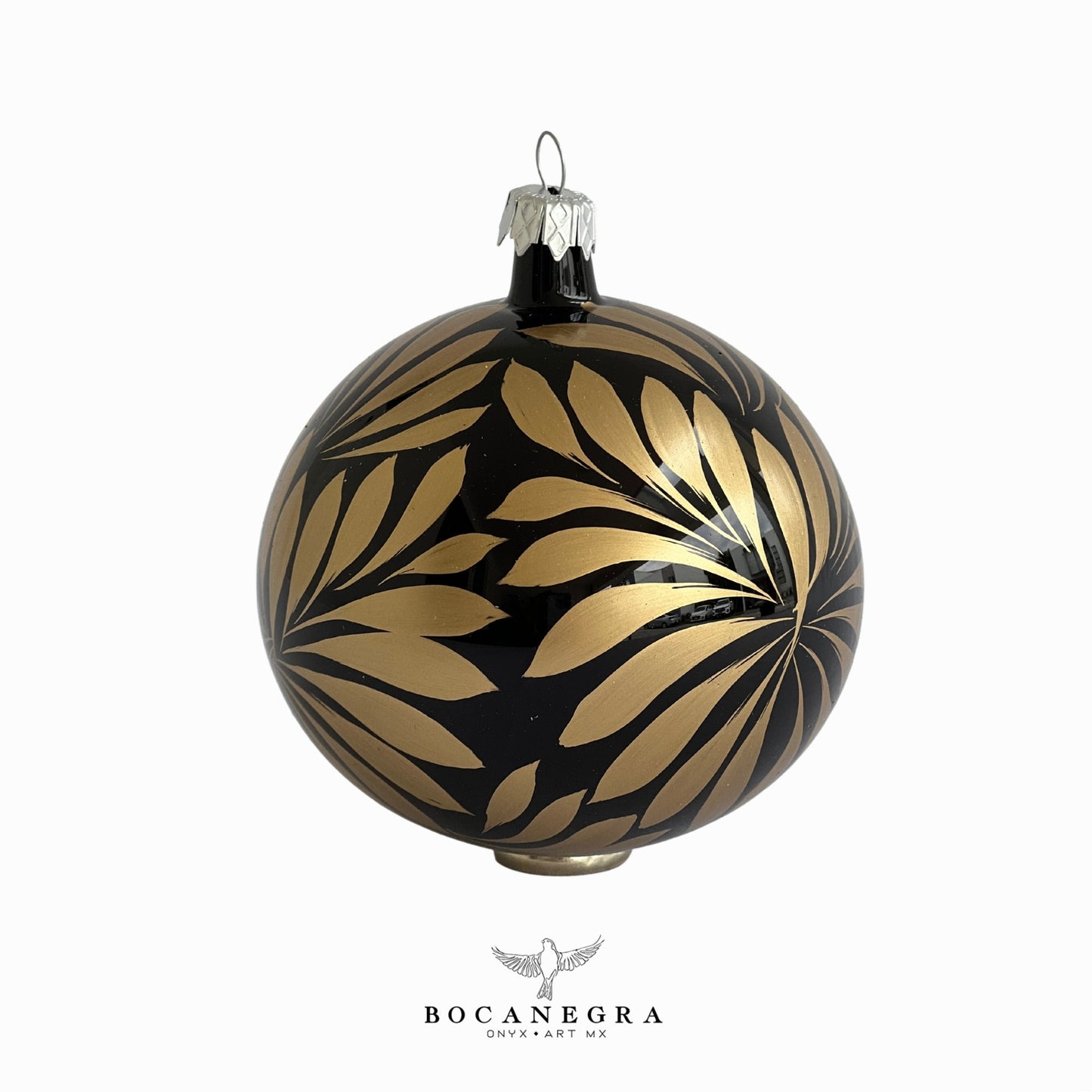 Blown Glass Christmas Gold Sphere, Christmas Tree, Blown Glass Ornament, Black and Gold Baubles, (Set of 12)