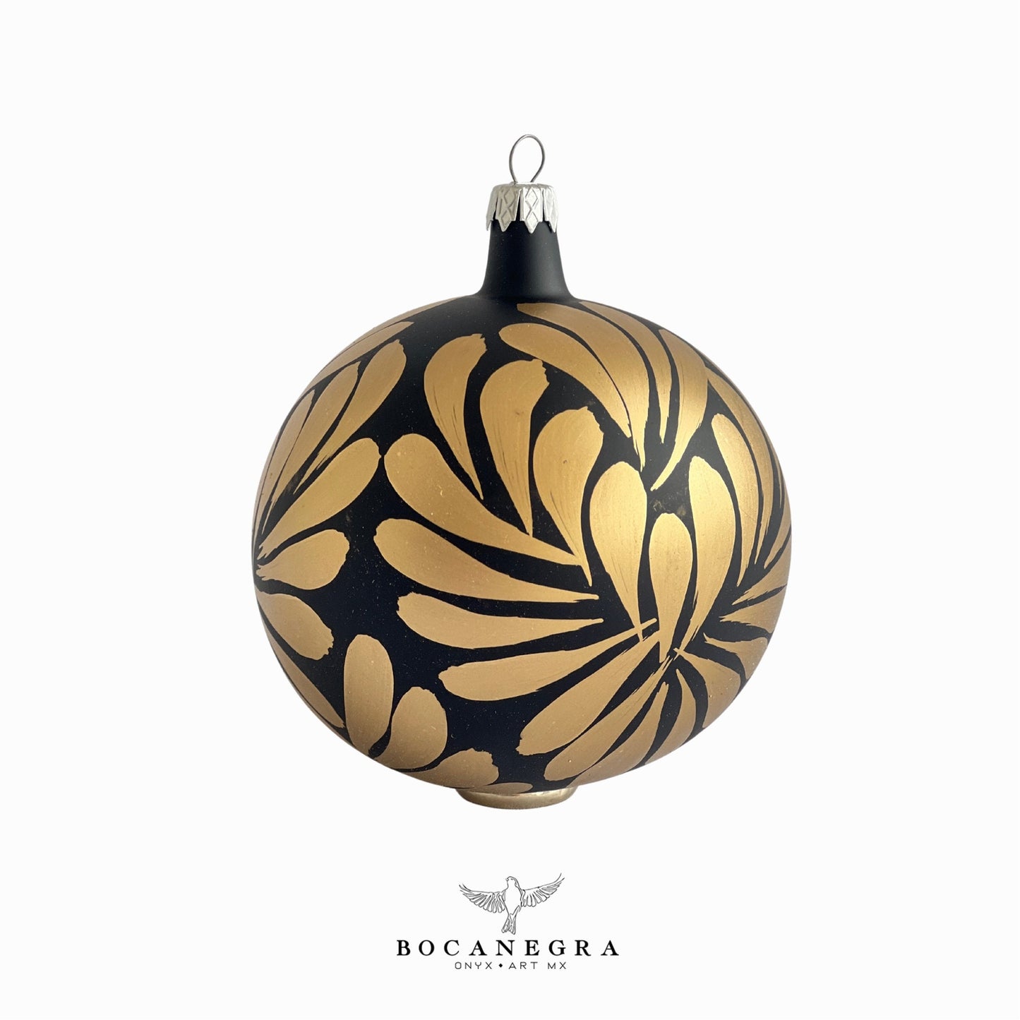 Blown Glass Christmas Gold Sphere, Christmas Tree, Blown Glass Ornament, Black and Gold Baubles, (Set of 12)