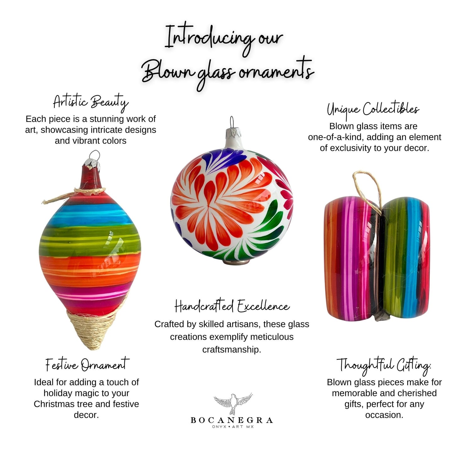 Blown Glass Christmas Sphere, Christmas Tree, Blown Glass Ornament, Mexican Toys, Talavera Baubles, (Set of 12)