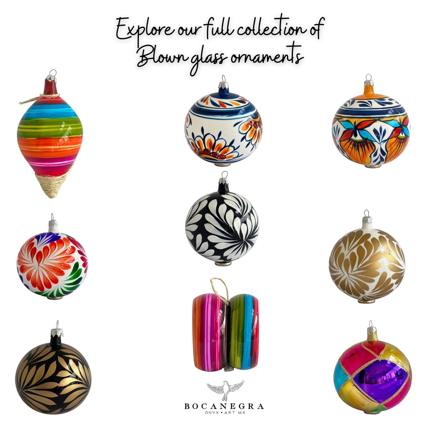 Blown Glass Christmas Sphere, Yo-Yo ornament, Christmas Tree, Blown Glass Ornament, Mexican Toys, (Set of 12)