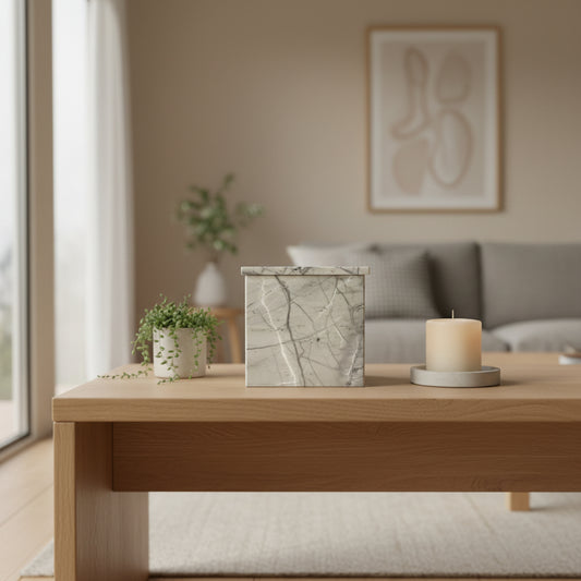 White & Gray Marble Cremation Urn for Human or pet Ashes