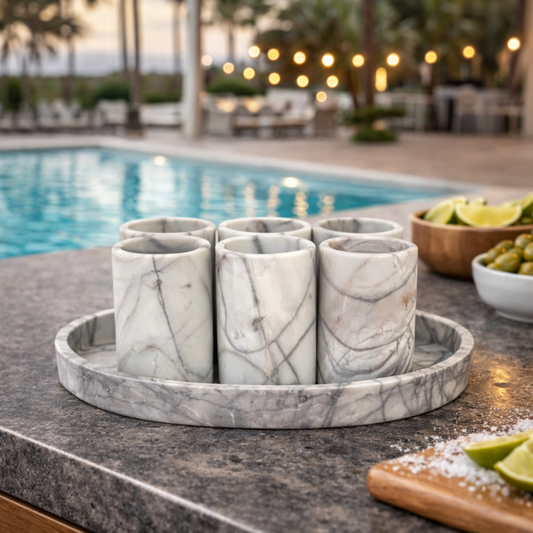 White & Gray MarbleTequila Shots - Hand carved shot - (Set of 6)