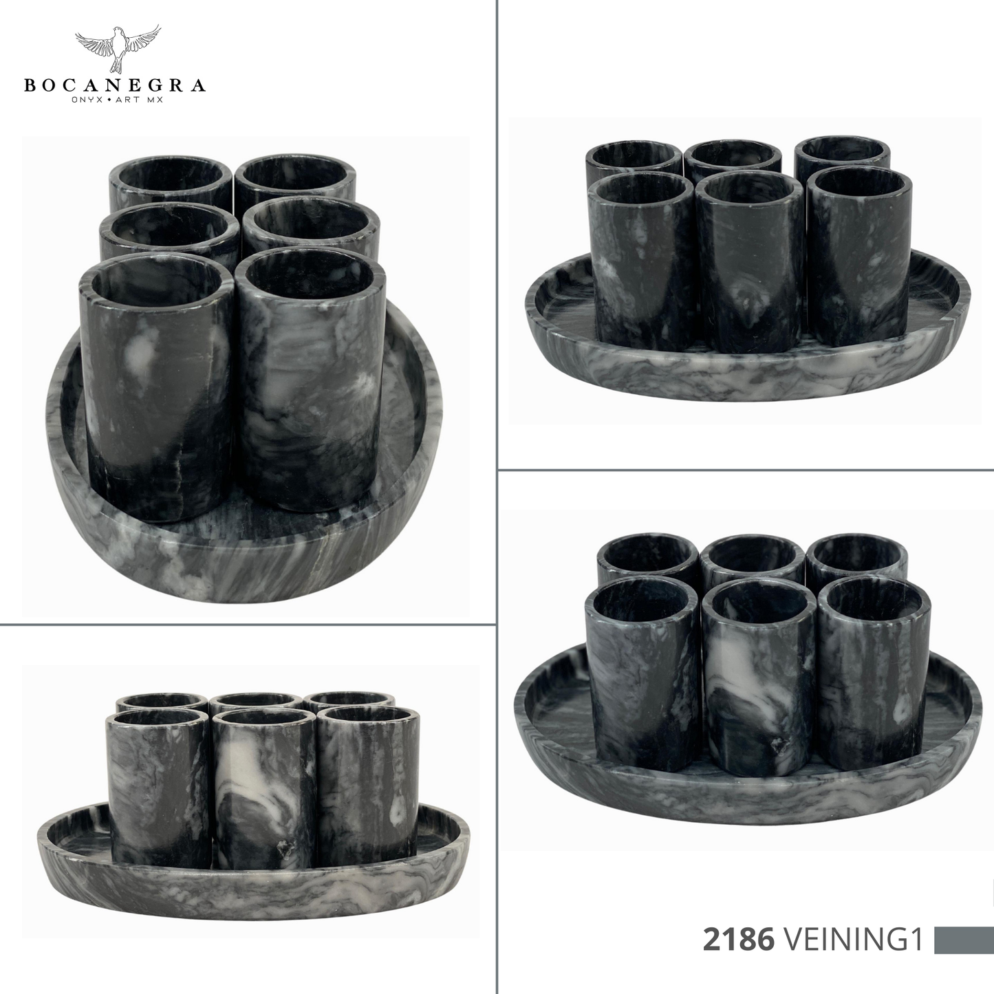 Gray Marble Tequila Shots - Hand carved shot - (Set of 6)