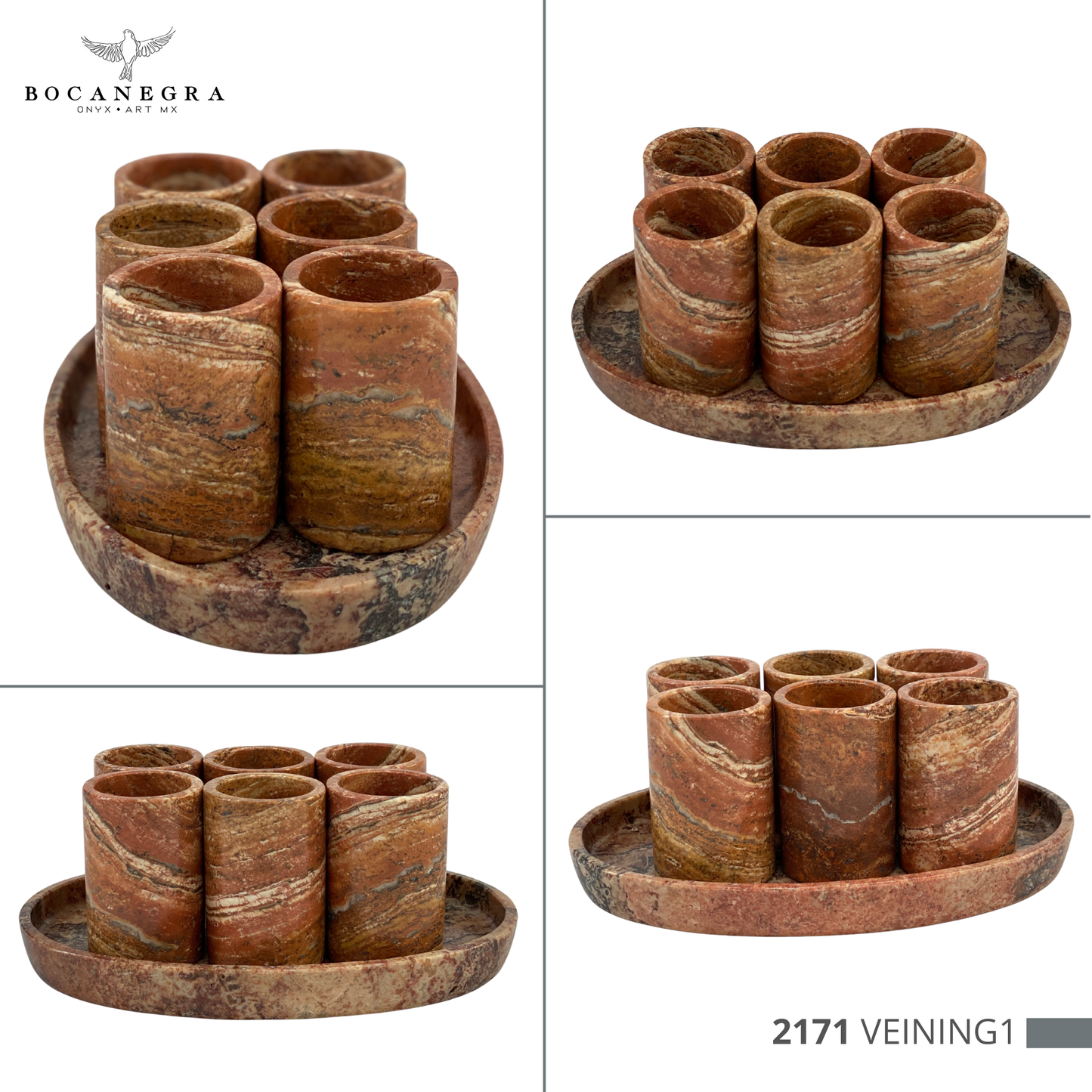 Copper Onyx Tequila Shots - Hand carved shot - (Set of 6)