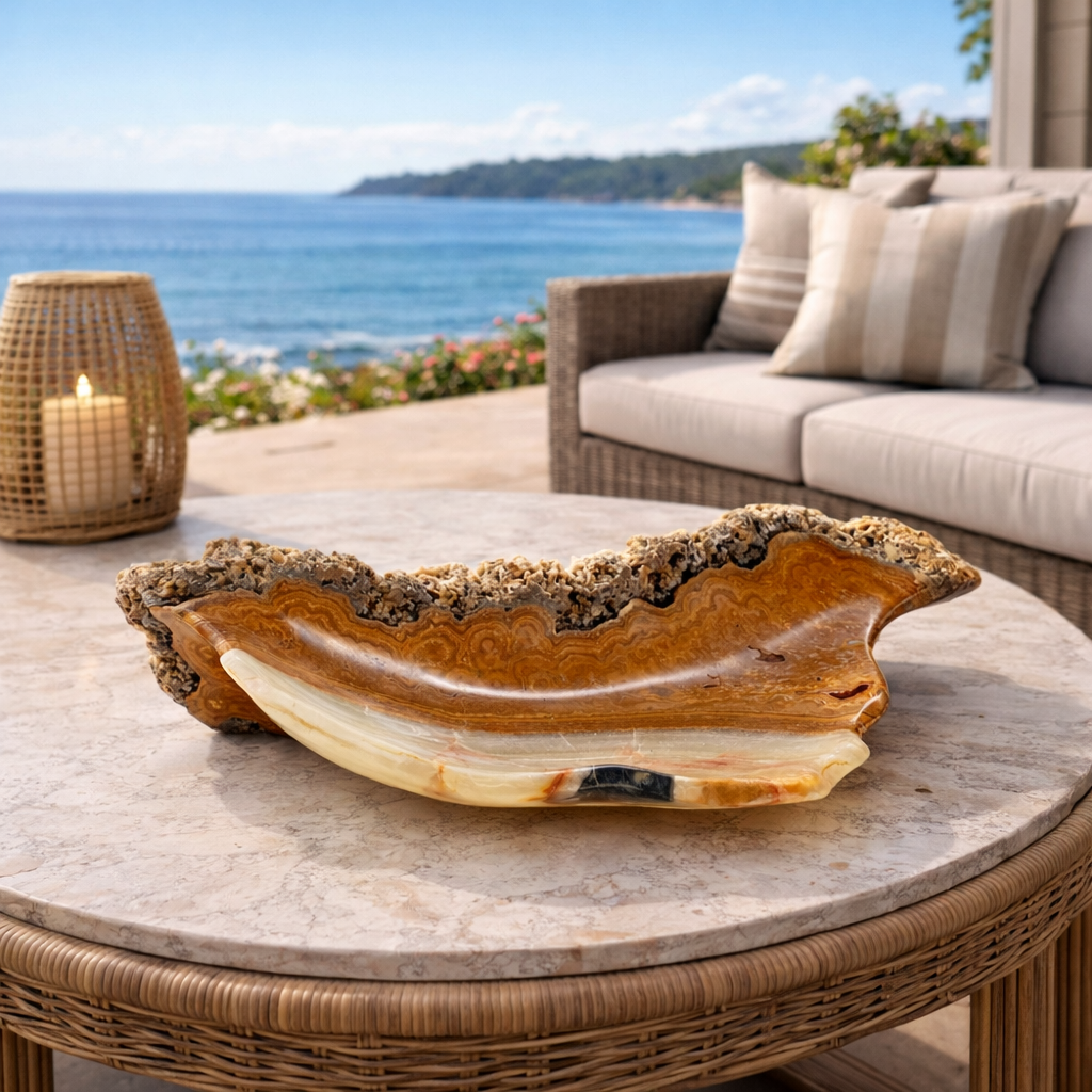Stunning Beige & Brown Decorative Onyx Bowl - Centerpiece - Fruit platter