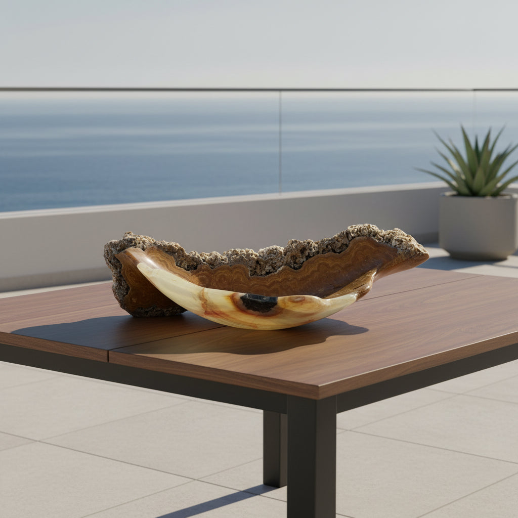 Stunning Beige & Brown Decorative Onyx Bowl - Centerpiece - Fruit platter