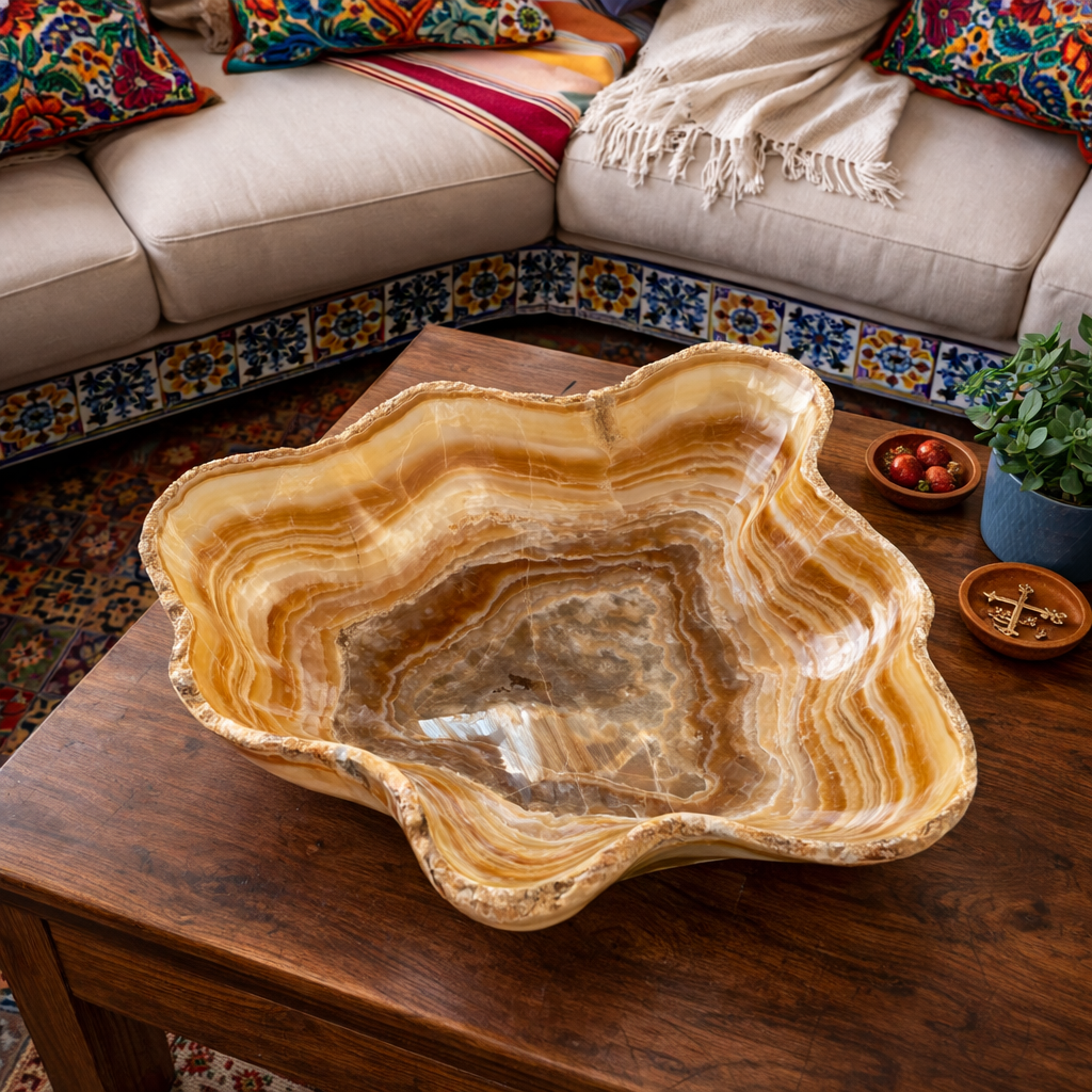 Brown & Beige Decorative Onyx Bowl - Centerpiece - Fruit platter