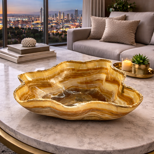 Brown & Beige Decorative Onyx Bowl - Centerpiece - Fruit platter