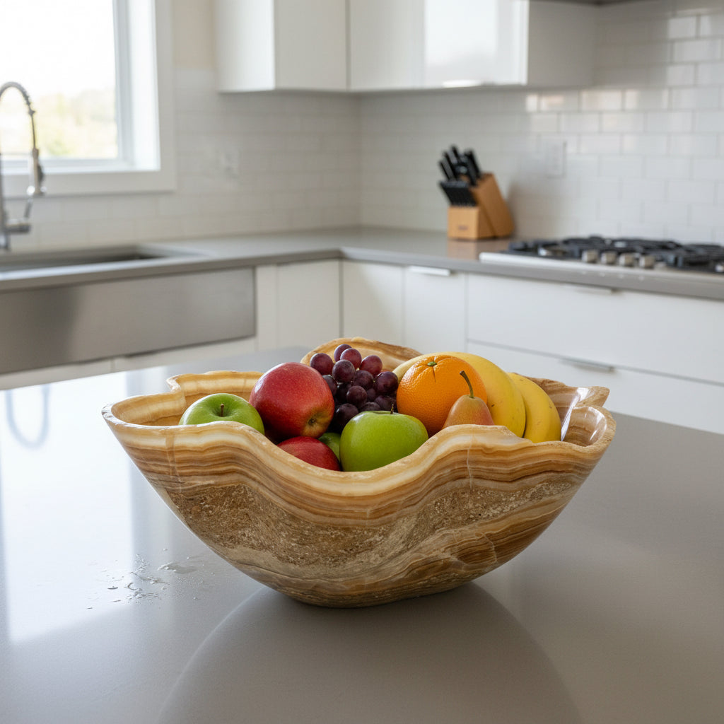 Stunning Orange & Brown Decorative Onyx Bowl - Centerpiece - Fruit platter